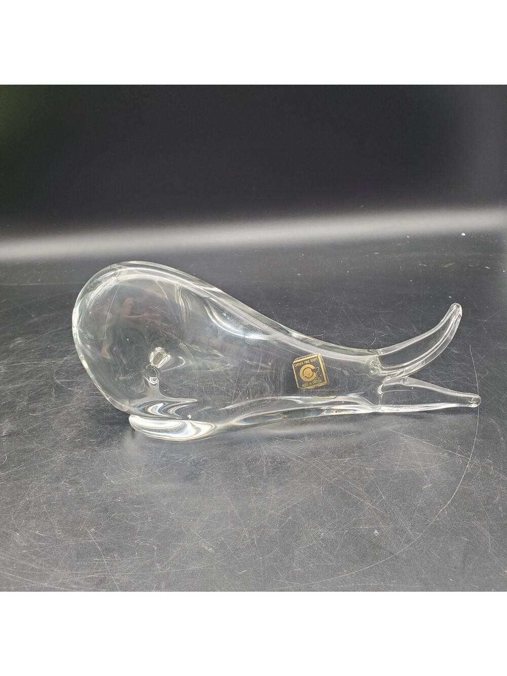 VTG Carson Pirie Scott Swedish Art Glass Whale Figurine Clear Crystal Sculpture